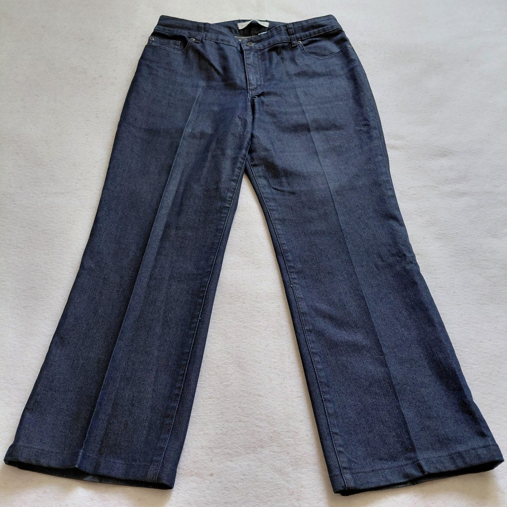 Chicos Platinum Denim Bootcut Jeans Women Dark Wash Size 2.5 Short Cotton Blend